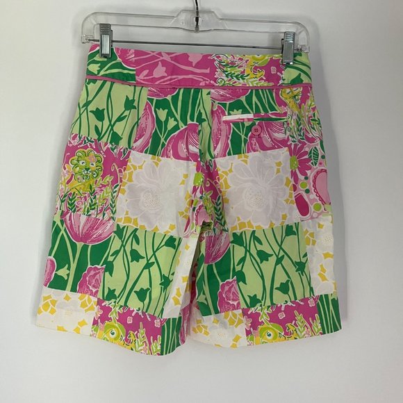 Lilly Pulitzer Derby Patch White Pink Green High-Rise Golf Cart Shorts 0 - Picture 7 of 9